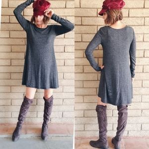 Long Sleeve Charcoal Gray A-line dress